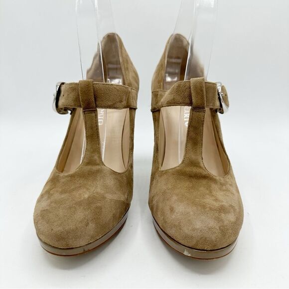 Franco Sarto Nalia Caramel Suede T Strap May-Jane w/Patent Heel and Platform‎ 9 - Picture 5 of 13